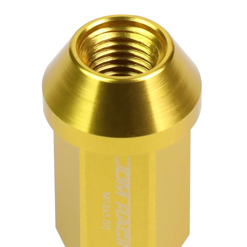 Gold Aluminum M12x1.50 50mm Tall Open Knurl Acorn Tuner 20x Conical Lug Nuts-Accessories-BuildFastCar