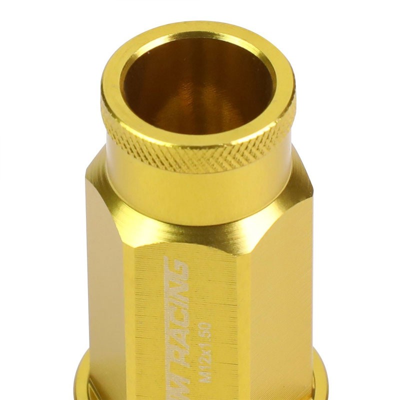 Gold Aluminum M12x1.50 50mm Tall Open Knurl Acorn Tuner 20x Conical Lug Nuts-Accessories-BuildFastCar