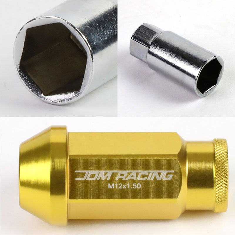 Gold Aluminum M12x1.50 50mm Tall Open Knurl Acorn Tuner 20x Conical Lug Nuts-Accessories-BuildFastCar