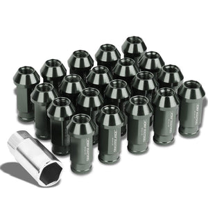 Gunmetal Aluminum M12x1.50 50mm Tall Open Knurl Acorn Tuner 20x Conical Lug Nuts-Accessories-BuildFastCar