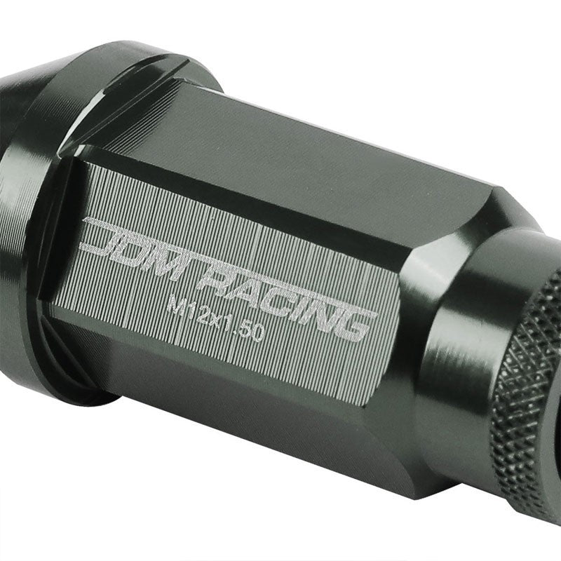 Gunmetal Aluminum M12x1.50 50mm Tall Open Knurl Acorn Tuner 20x Conical Lug Nuts-Accessories-BuildFastCar