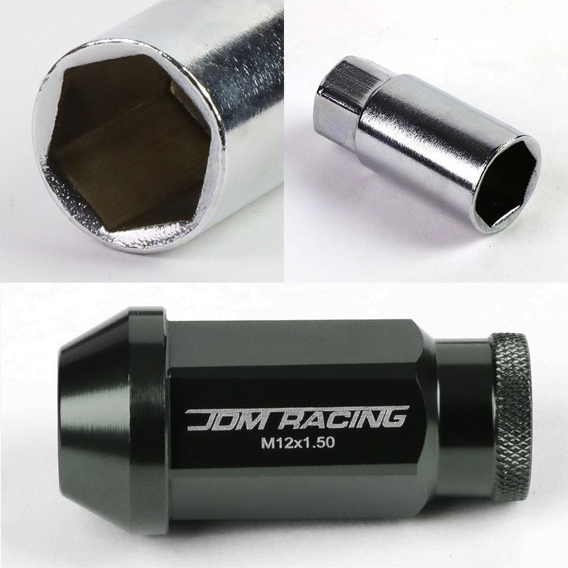 Gunmetal Aluminum M12x1.50 50mm Tall Open Knurl Acorn Tuner 20x Conical Lug Nuts-Accessories-BuildFastCar