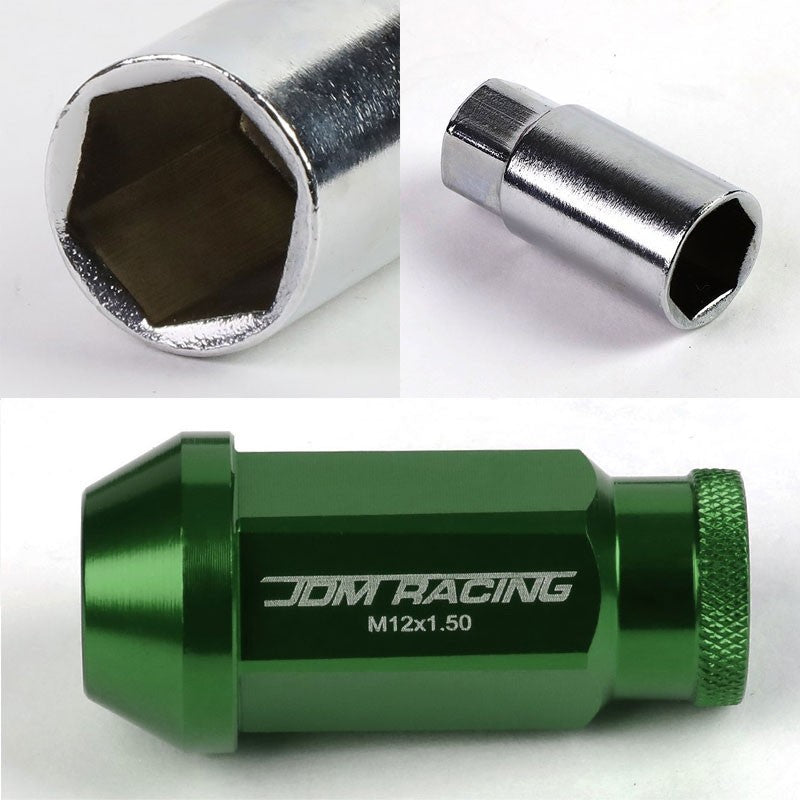 Green Aluminum M12x1.50 50mm Tall Open Knurl Acorn Tuner 20x Conical Lug Nuts-Accessories-BuildFastCar