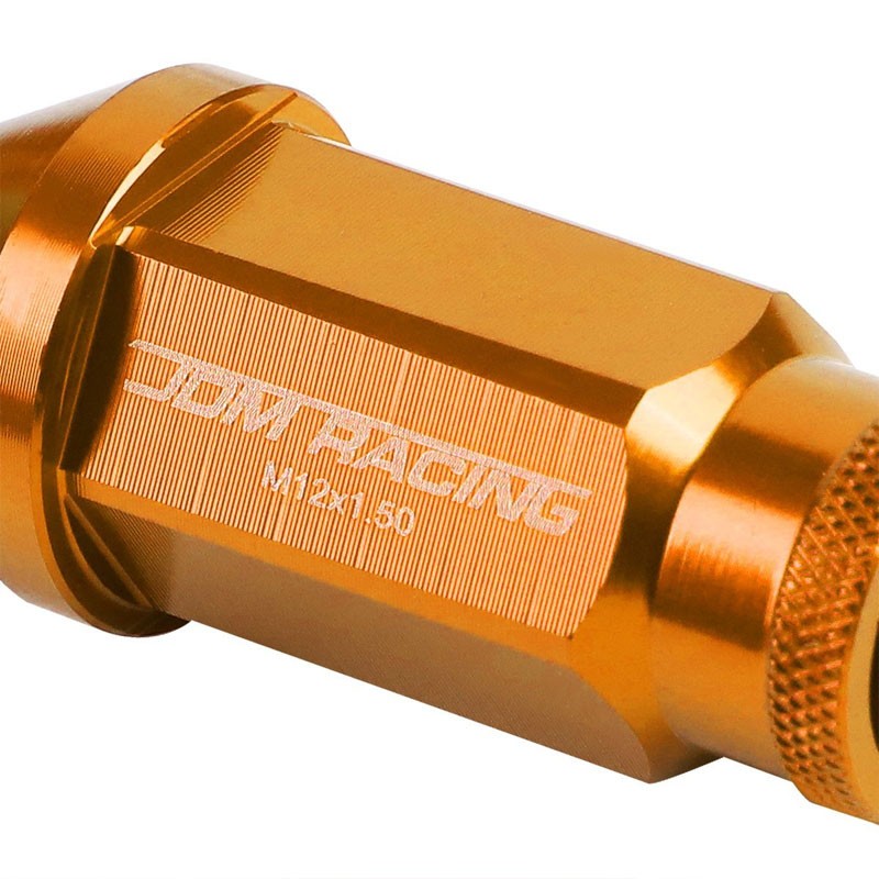 Orange Aluminum M12x1.50 50mm Tall Open Knurl Acorn Tuner 20x Conical Lug Nuts-Accessories-BuildFastCar