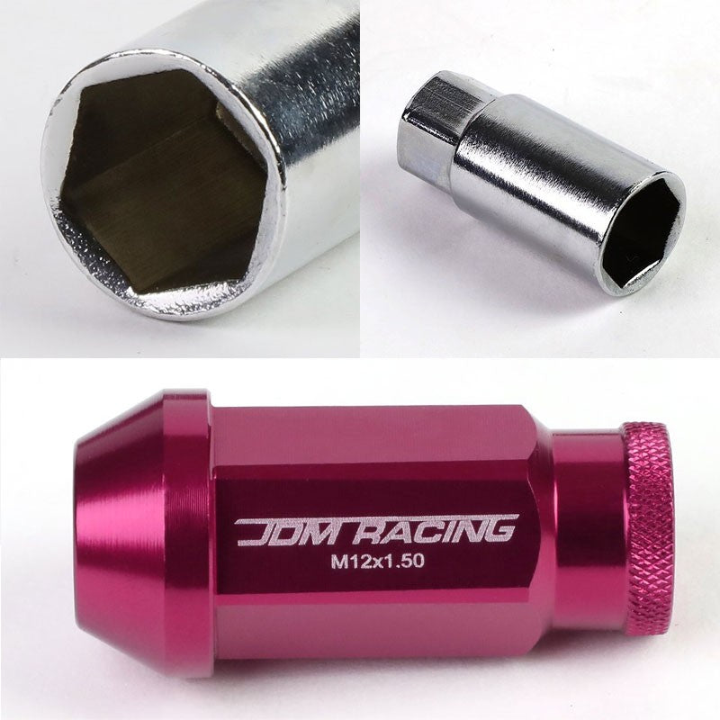 Pink Aluminum M12x1.50 50mm Tall Open Knurl Acorn Tuner 20x Conical Lug Nuts-Accessories-BuildFastCar