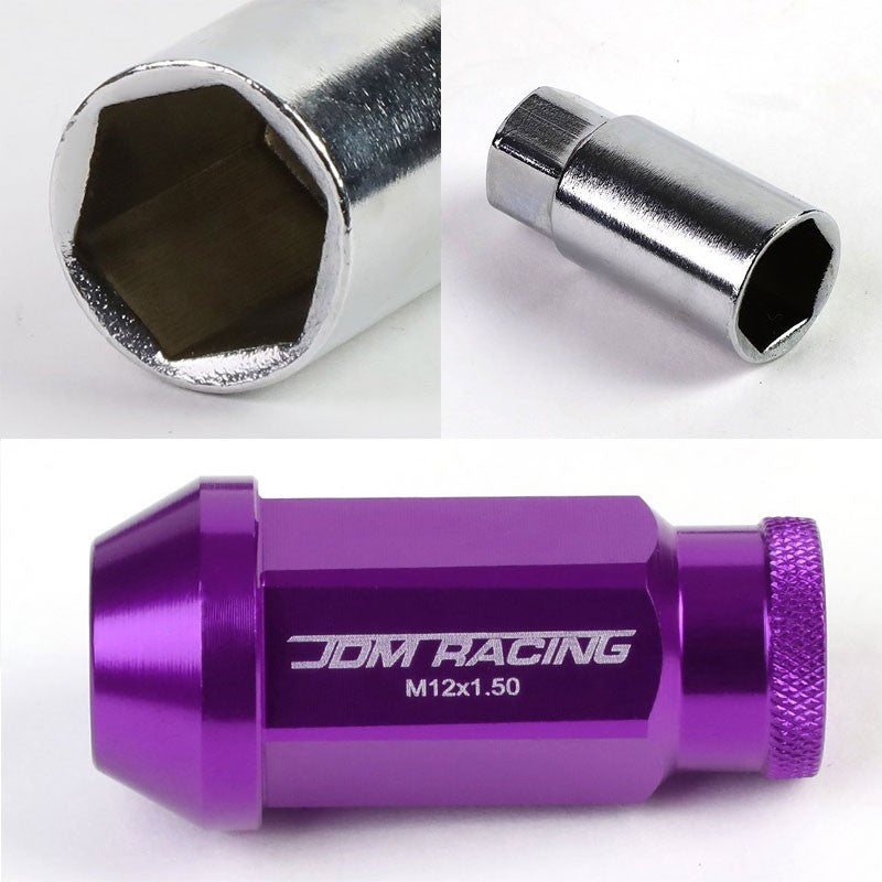 Purple Aluminum M12x1.50 50mm Tall Open Knurl Acorn Tuner 20x Conical Lug Nuts-Accessories-BuildFastCar