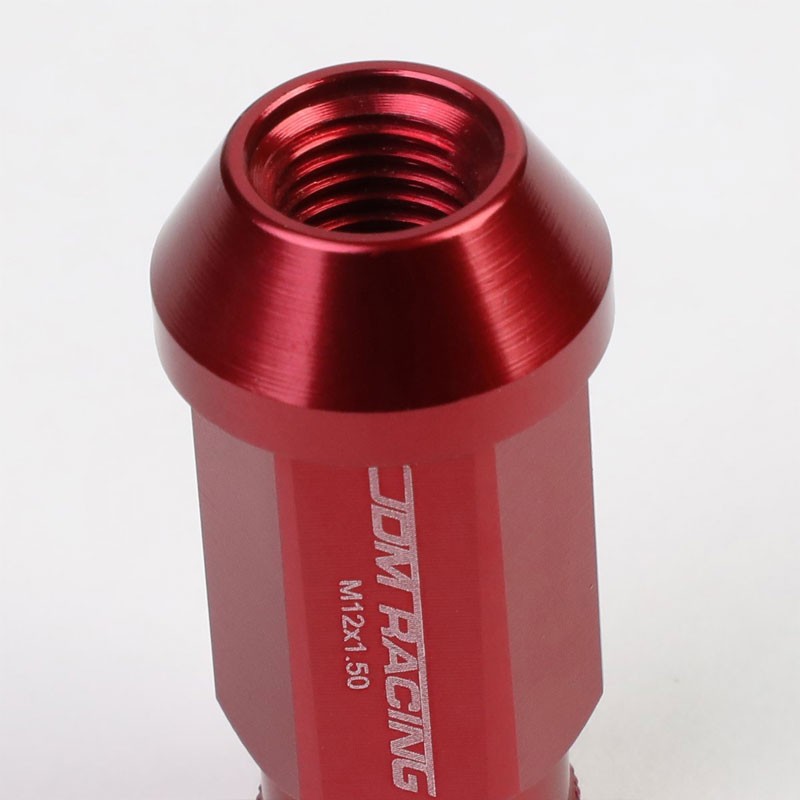 Red Aluminum M12x1.50 50mm Tall Open Knurl Acorn Tuner 20x Conical Lug Nuts-Accessories-BuildFastCar