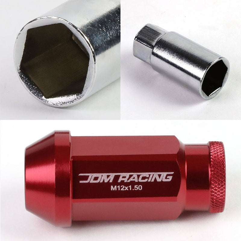 Red Aluminum M12x1.50 50mm Tall Open Knurl Acorn Tuner 20x Conical Lug Nuts-Accessories-BuildFastCar