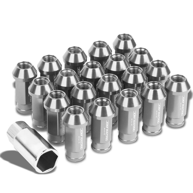 Silver Aluminum M12x1.50 50mm Tall Open Knurl Acorn Tuner 20x Conical Lug Nuts-Accessories-BuildFastCar