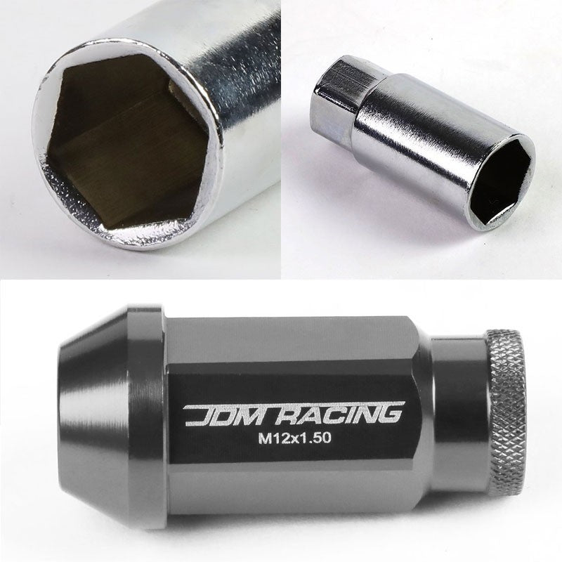 Silver Aluminum M12x1.50 50mm Tall Open Knurl Acorn Tuner 20x Conical Lug Nuts-Accessories-BuildFastCar
