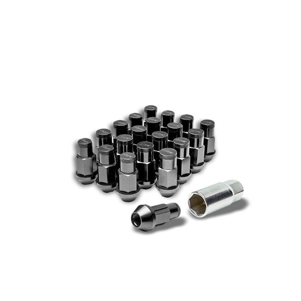 Black Aluminum M12x1.25 Extended Design Close End Acorn Tuner 16xLug Nuts+4 Lock-Accessories-BuildFastCar