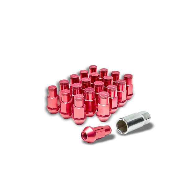 Red Aluminum M12x1.25 Extended Design Close End Acorn Tuner 16x Lug Nuts+4 Lock-Accessories-BuildFastCar