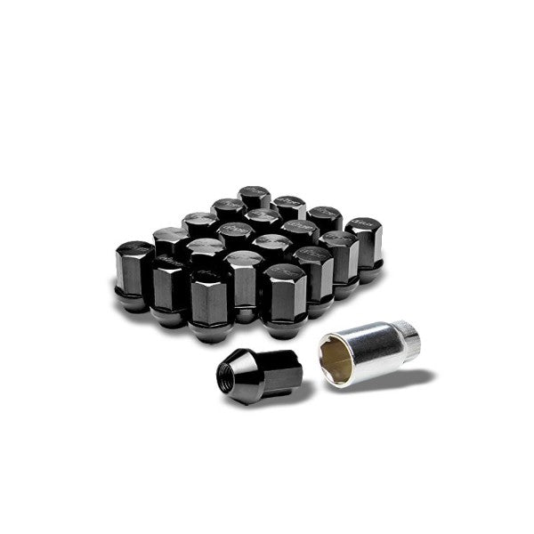 Black Aluminum M12x1.25 Short Design Close End Acorn Tuner 16x Lug Nuts+4 Lock-Accessories-BuildFastCar