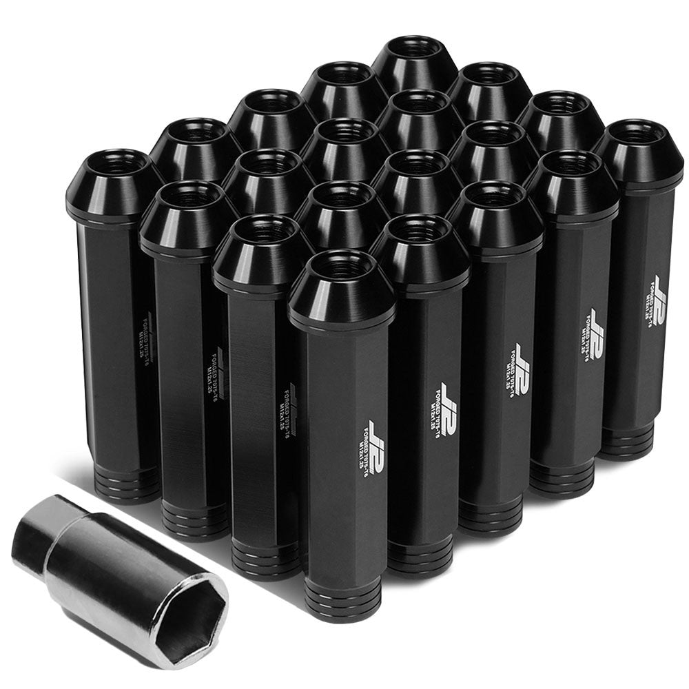 J2 Black M12x1.25 Open Knurled End Acorn Tuner Lug Nuts