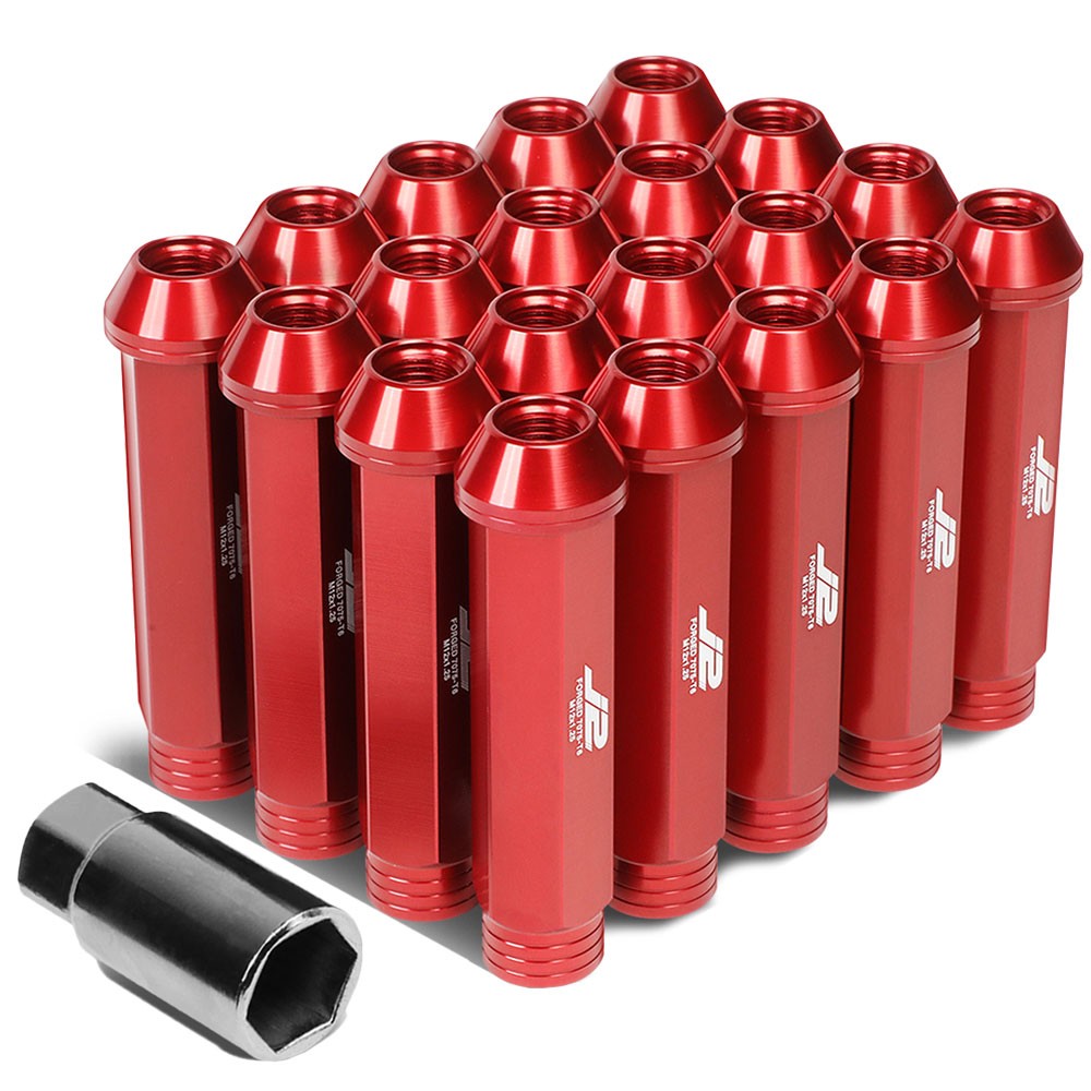 J2 Red M12x1.25 Open Knurled End Acorn Tuner Lug Nuts