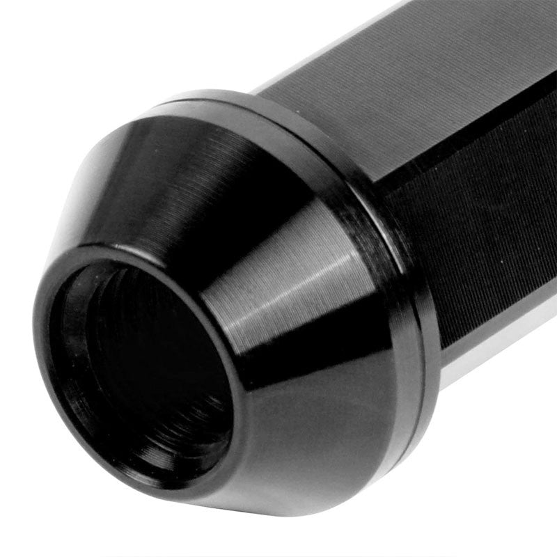 J2 Black Open Knurled End Acorn Tuner 90MM M12x1.50 Lug Nuts 20 Pcs Set+Adapter-Car & Truck Wheels-BuildFastCar
