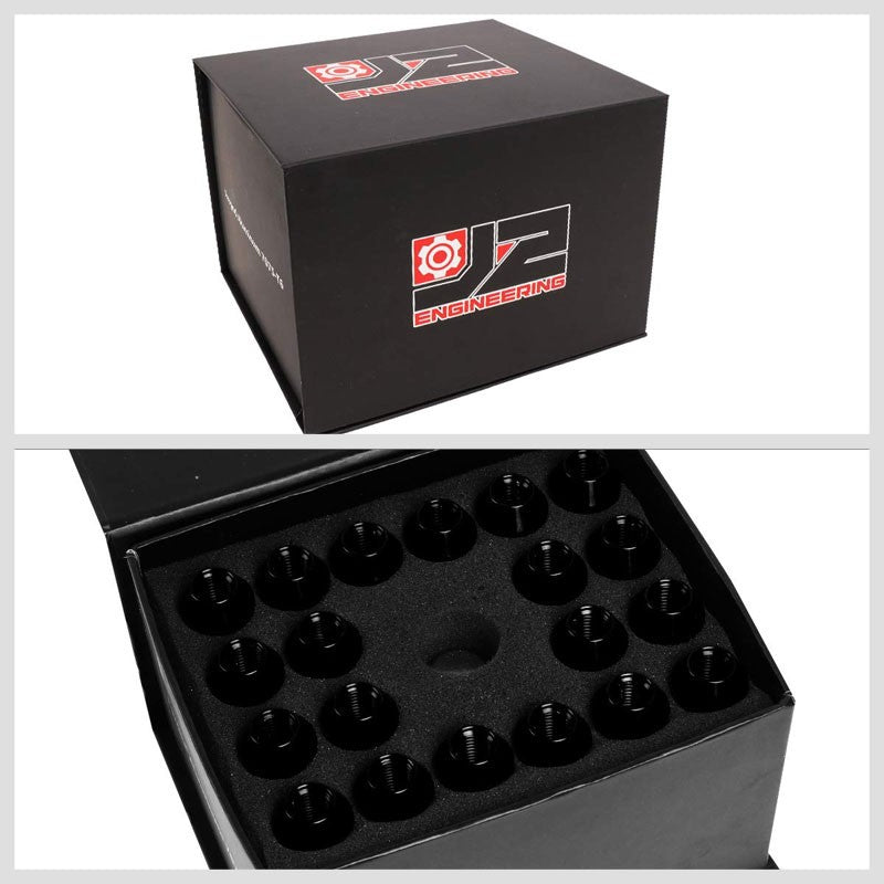 J2 Black Open Knurled End Acorn Tuner 90MM M12x1.50 Lug Nuts 20 Pcs Set+Adapter-Car & Truck Wheels-BuildFastCar