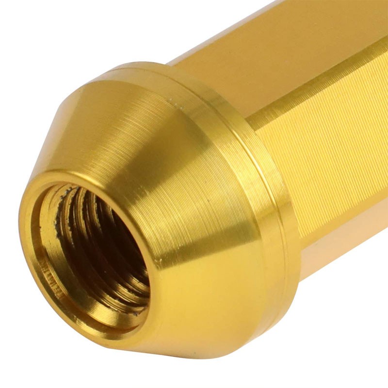 J2 Gold Open Knurled End Acorn Tuner 25MM OD/90MM M12 x 1.50 Lug Nuts+Adapter-Car & Truck Wheels-BuildFastCar