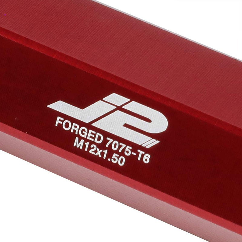20PCs J2 Engineering Forged Aluminum Red Lug Nut [Open Knurled End Acorn T7-001] [Conical Seat / M12 x 1.50]