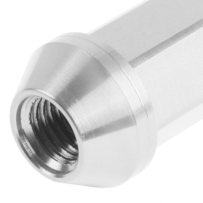 J2 Silver Open Knurled End Acorn Tuner 90MM M12x1.50 Lug Nuts 20 Pcs Set+Adapter-Car & Truck Wheels-BuildFastCar