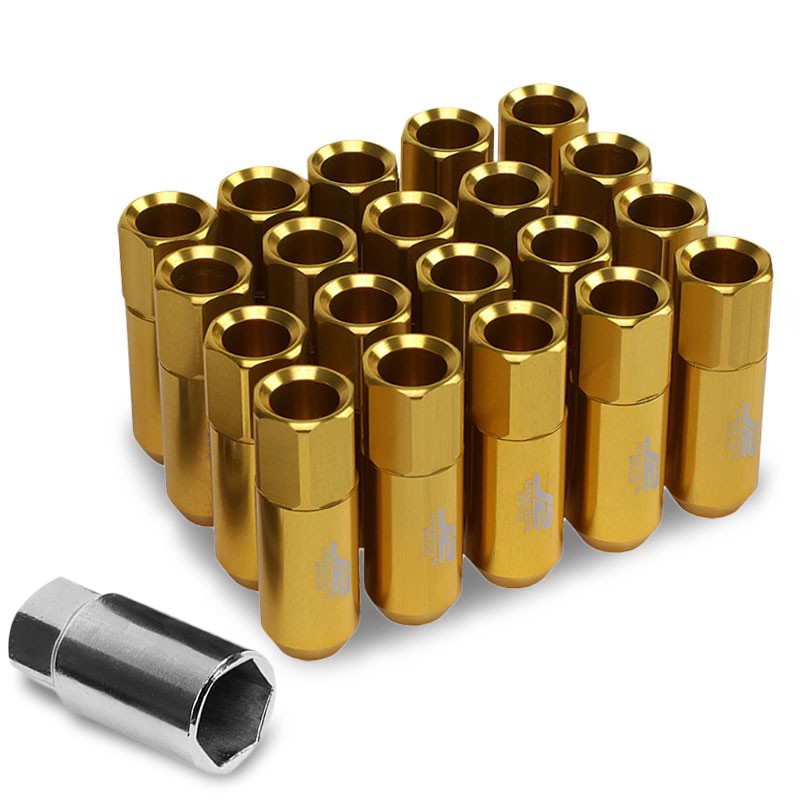 J2 Aluminum Gold Open End Acorn Tuner M12 x 1.50 20MM OD/60MM Height Lug Nuts-Car & Truck Wheels-BuildFastCar