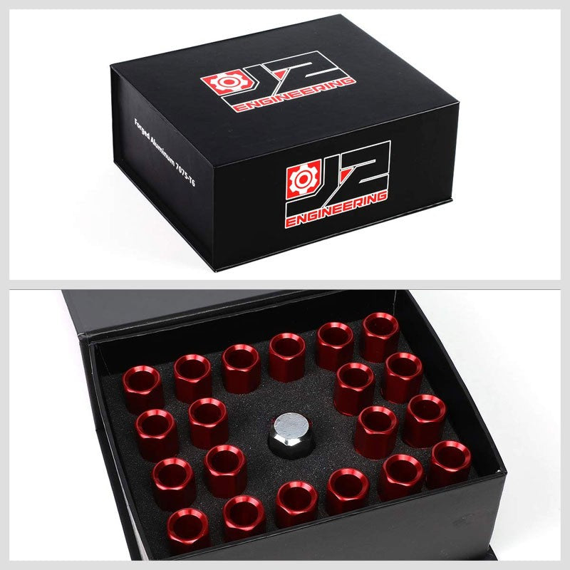 J2 Aluminum Red Open End Acorn Tuner M12 x 1.50 20MM OD/60MM Height Lug Nuts-Car & Truck Wheels-BuildFastCar