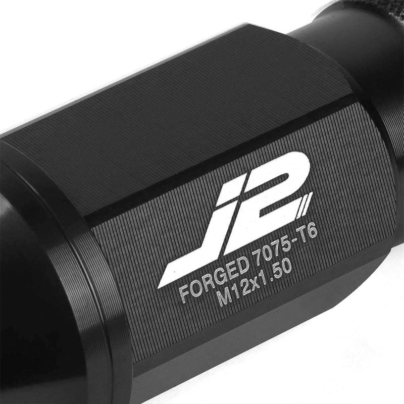 J2 Black Open Knurled End Acorn Tuner M12 x 1.50 25MM OD/50MM Height Lug Nut Set-Car & Truck Wheels-BuildFastCar