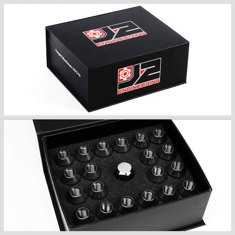 J2 Black Open Knurled End Acorn Tuner M12 x 1.50 25MM OD/50MM Height Lug Nut Set-Car & Truck Wheels-BuildFastCar