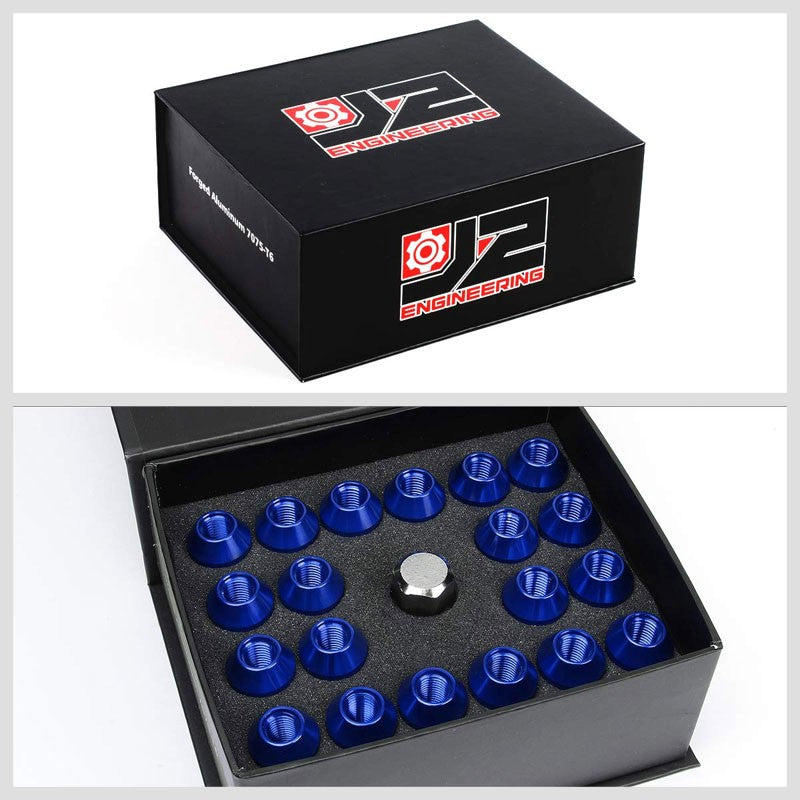 J2 Blue Open Knurled End Acorn Tuner M12 x 1.50 25MM OD/50MM Height Lug Nut Set-Car & Truck Wheels-BuildFastCar