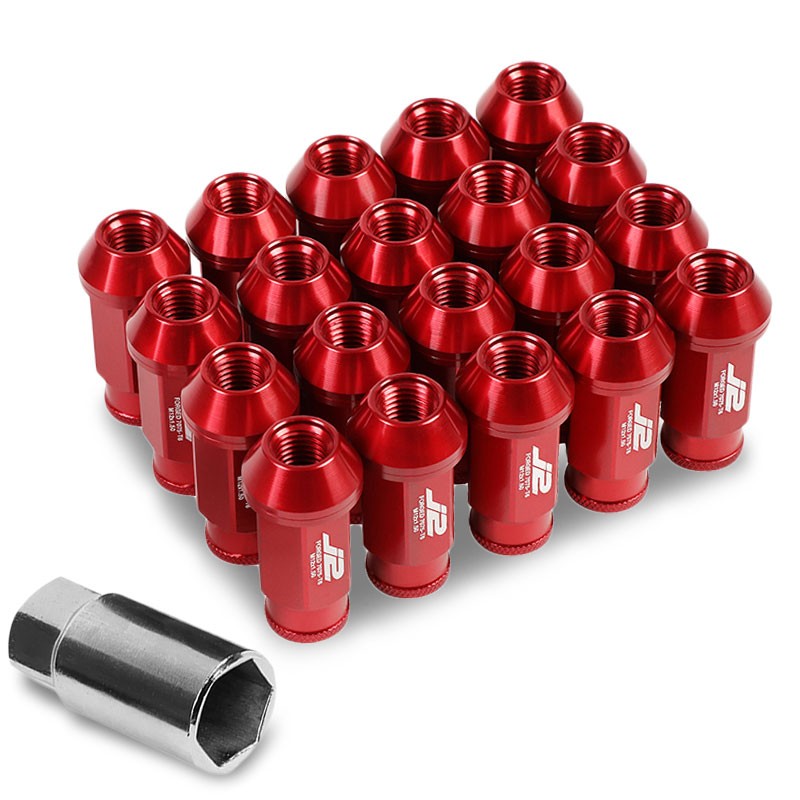 J2 Red Open Knurled End Acorn Tuner M12 x 1.50 25MM OD/50MM Height Lug Nut Set-Car & Truck Wheels-BuildFastCar