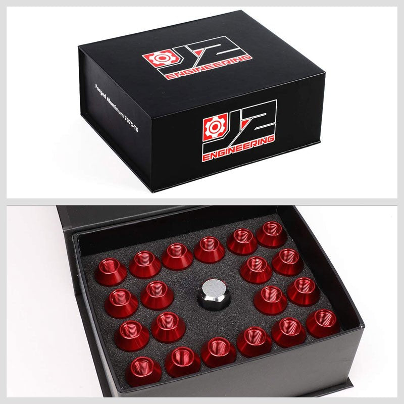 J2 Red Open Knurled End Acorn Tuner M12 x 1.50 25MM OD/50MM Height Lug Nut Set-Car & Truck Wheels-BuildFastCar