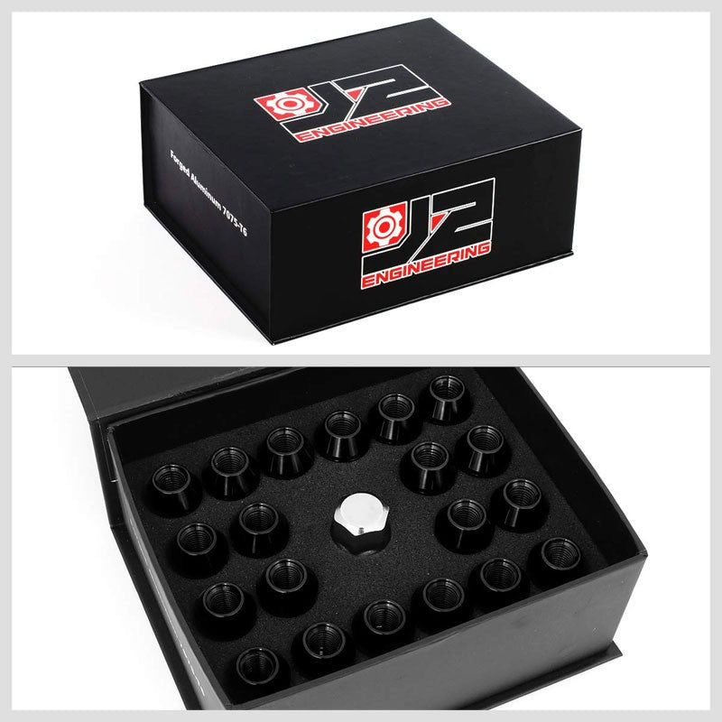 J2 Black Close End Acorn Tuner 25MM OD/50MM M12x1.50 20 Pcs Lug Nuts Set+Adapter-Car & Truck Wheels-BuildFastCar