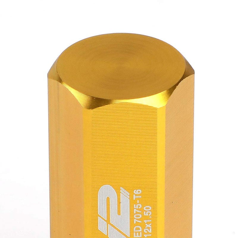 J2 Gold Close End Acorn Tuner 25MM OD/50MM M12x1.50 20 Pcs Lug Nuts Set+Adapter-Car & Truck Wheels-BuildFastCar