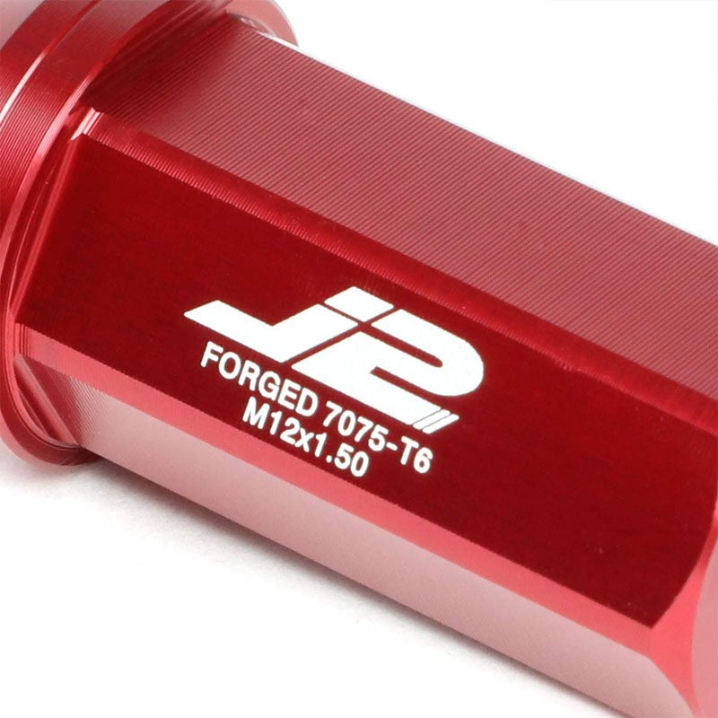 J2 Red Aluminum Close End Acorn Tuner 25MM OD/50MM M12 x 1.50 Lug Nuts+Adapter-Car & Truck Wheels-BuildFastCar