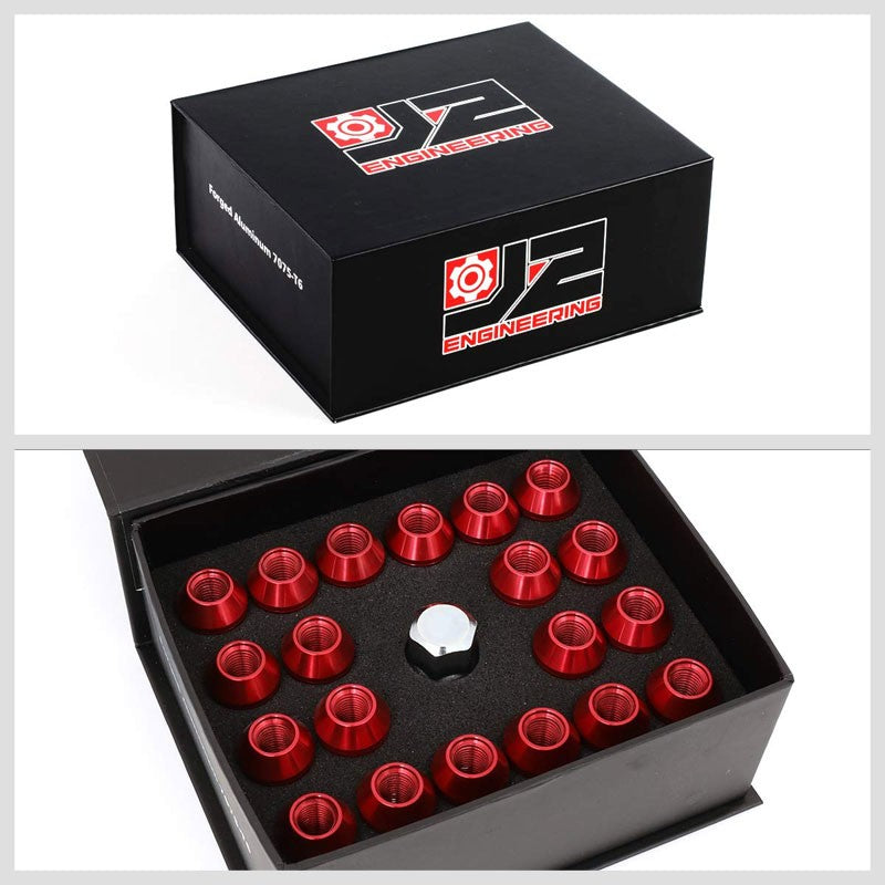 J2 Red Aluminum Close End Acorn Tuner 25MM OD/50MM M12 x 1.50 Lug Nuts+Adapter-Car & Truck Wheels-BuildFastCar