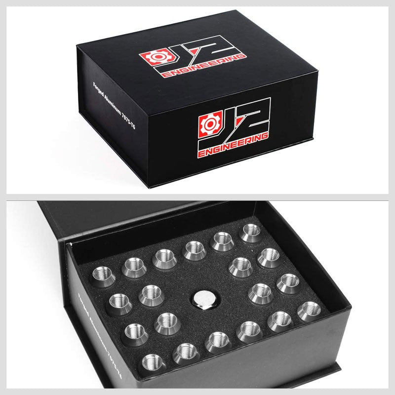 J2 Silver Close End Acorn Tuner 25MM OD/50MM M12x1.50 20 Pcs Lug Nuts+Adapter-Car & Truck Wheels-BuildFastCar