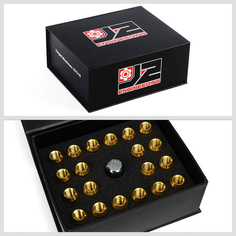 J2 Aluminum Gold Close End Acorn Tuner M12 x 1.50 20MM OD/50MM Height Lug Nuts-Car & Truck Wheels-BuildFastCar