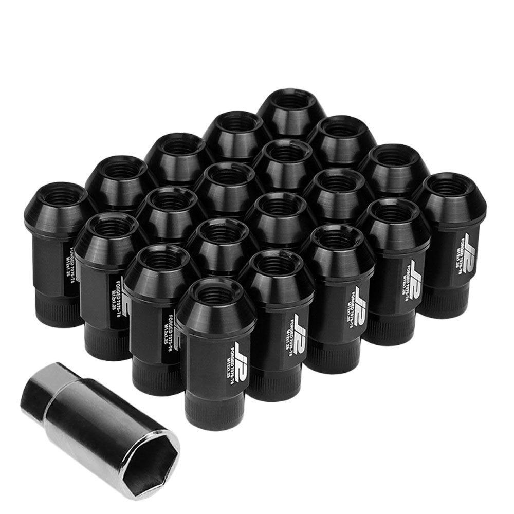 J2 Black Open Knurled End Acorn Tuner Lug Nuts Conical Seat M12x1.25 T7-008