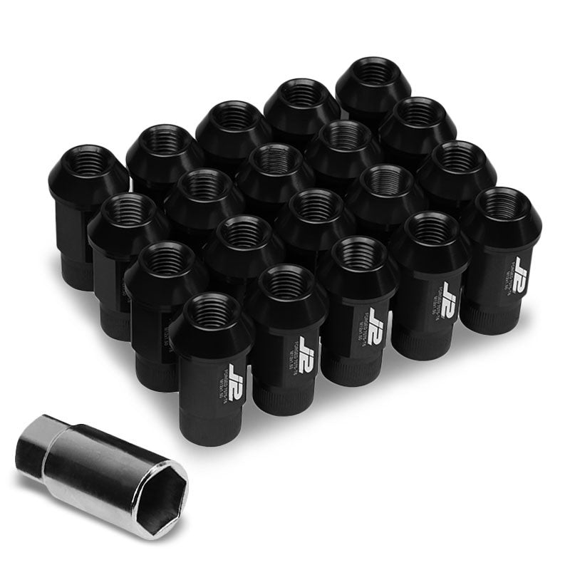 J2 Aluminum Black Open Knurled End Acorn Tuner M12 x 1.50 24MM OD/44MM Lug Nuts-Car & Truck Wheels-BuildFastCar