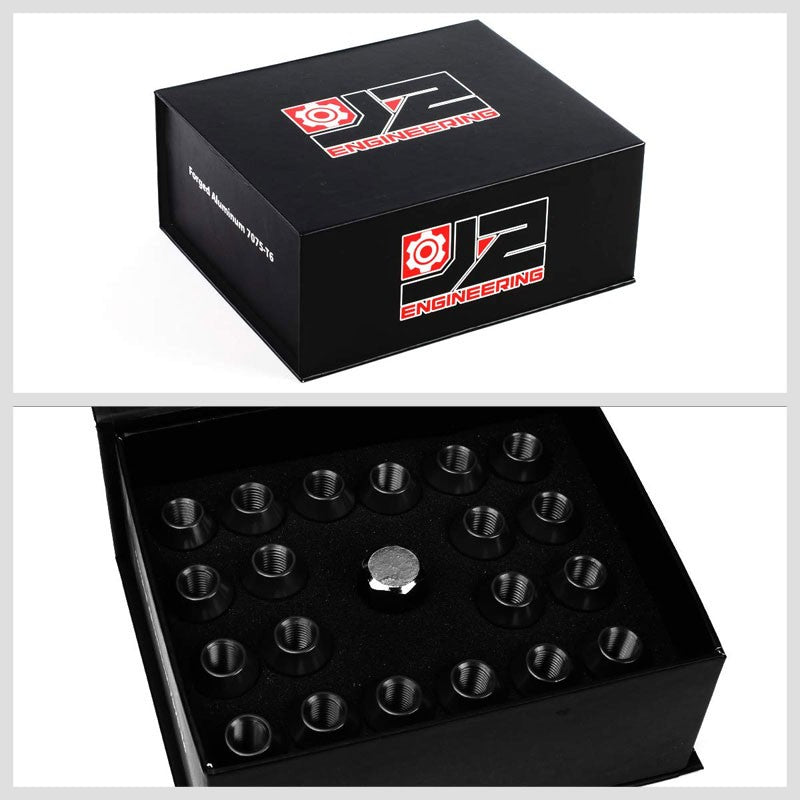 J2 Aluminum Black Open Knurled End Acorn Tuner M12 x 1.50 24MM OD/44MM Lug Nuts-Car & Truck Wheels-BuildFastCar