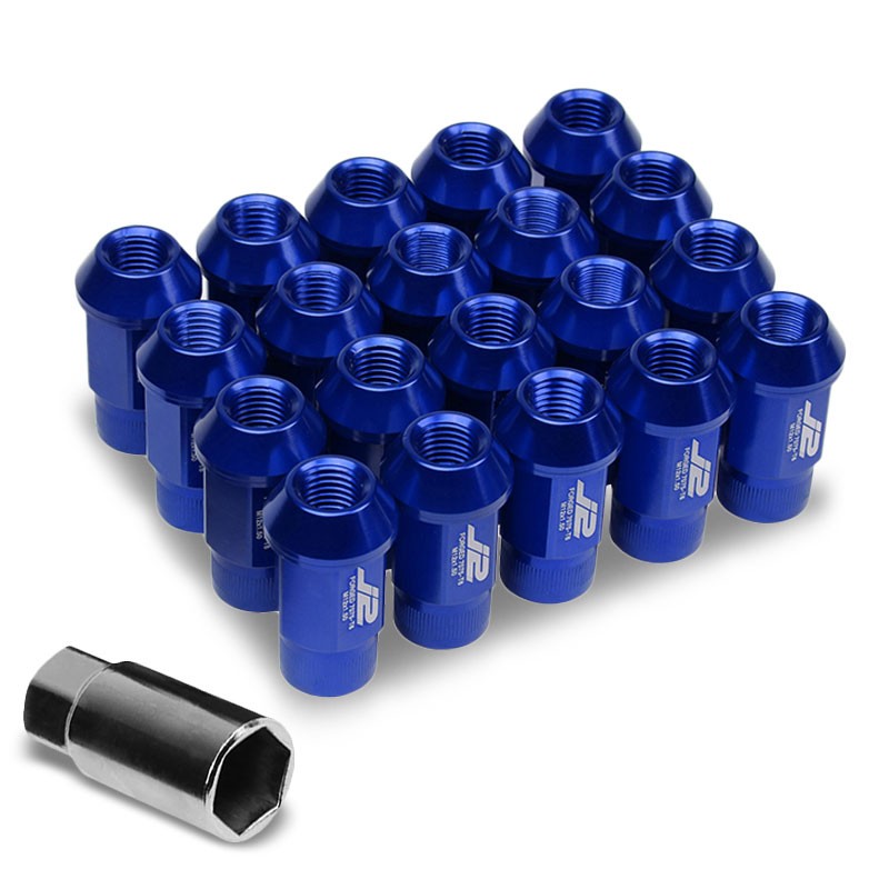 J2 Aluminum Blue Open Knurled End Acorn Tuner M12 x 1.50 24MM OD/44MM Lug Nuts-Car & Truck Wheels-BuildFastCar