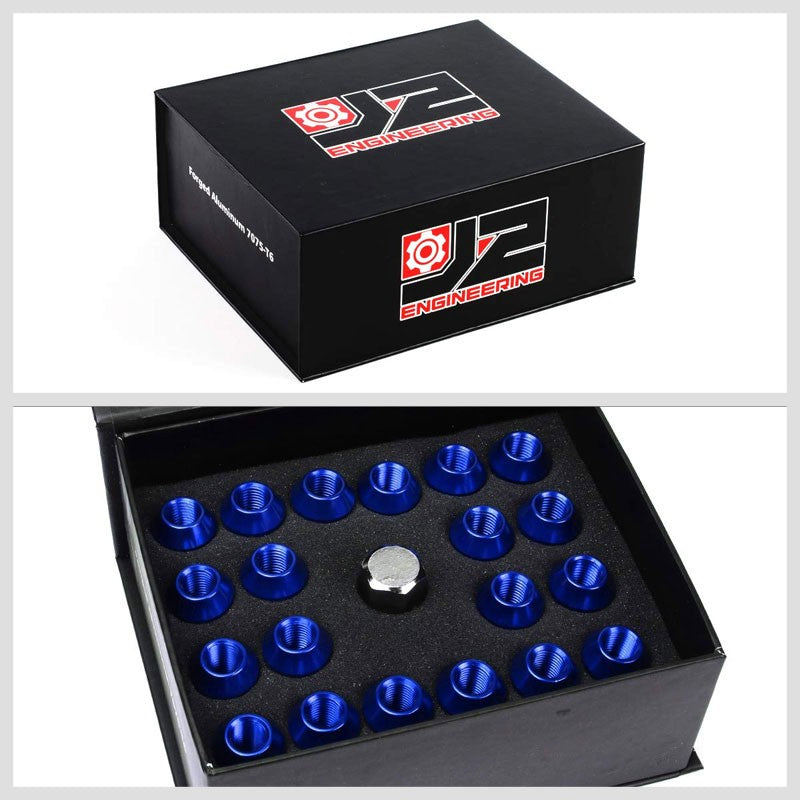 J2 Aluminum Blue Open Knurled End Acorn Tuner M12 x 1.50 24MM OD/44MM Lug Nuts-Car & Truck Wheels-BuildFastCar