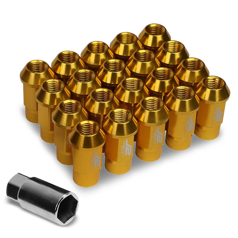 J2 Aluminum Gold Open Knurled End Acorn Tuner M12 x 1.50 24MM OD/44MM Lug Nuts-Car &amp; Truck Wheels-BuildFastCar