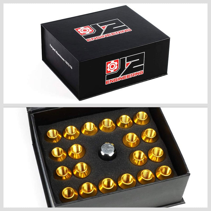 J2 Aluminum Gold Open Knurled End Acorn Tuner M12 x 1.50 24MM OD/44MM Lug Nuts-Car & Truck Wheels-BuildFastCar
