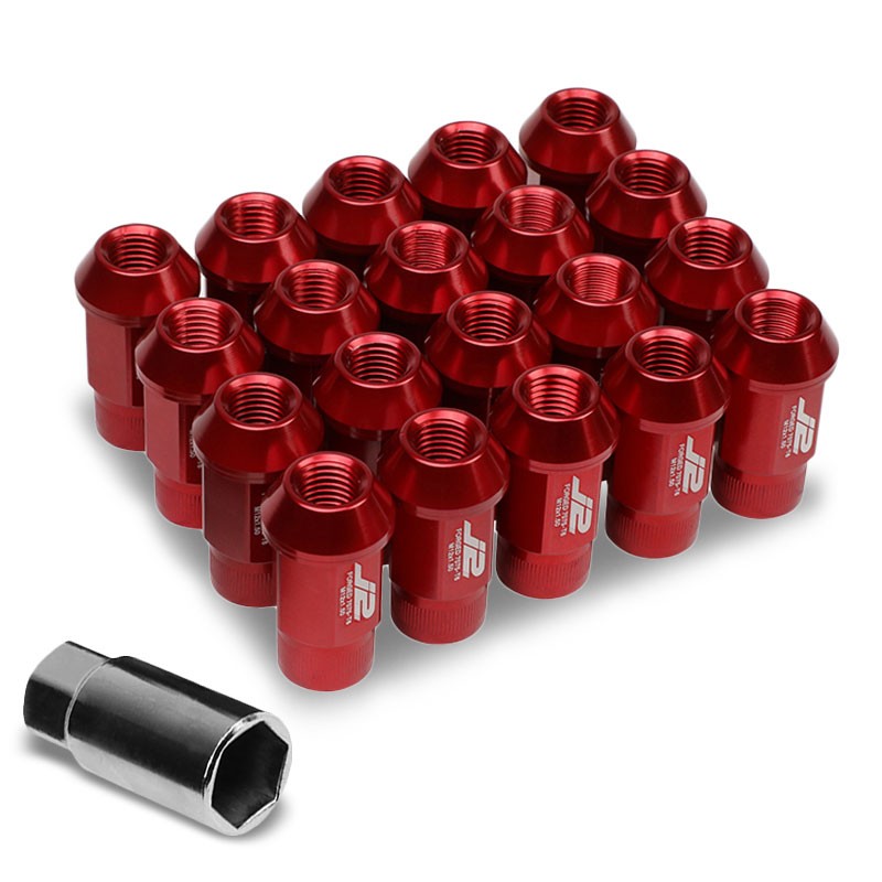 J2 Aluminum Red Open Knurled End Acorn Tuner M12 x 1.50 24MM OD/44MM Lug Nuts-Car & Truck Wheels-BuildFastCar
