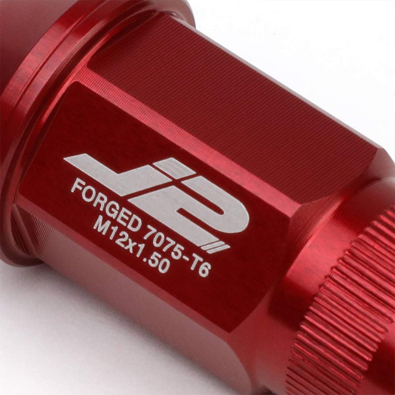 J2 Aluminum Red Open Knurled End Acorn Tuner M12 x 1.50 24MM OD/44MM Lug Nuts-Car & Truck Wheels-BuildFastCar