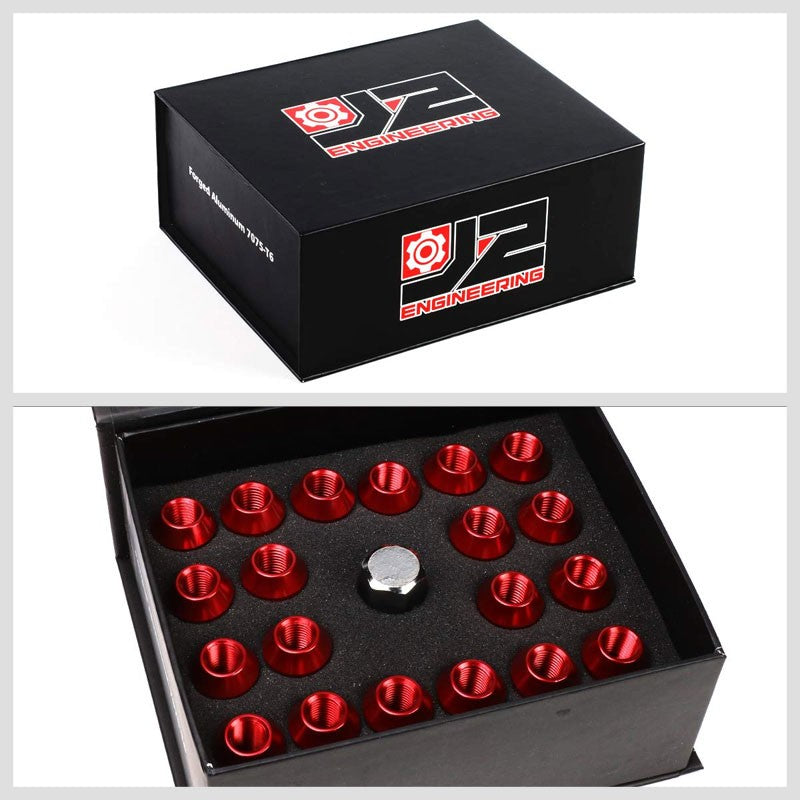 J2 Aluminum Red Open Knurled End Acorn Tuner M12 x 1.50 24MM OD/44MM Lug Nuts-Car & Truck Wheels-BuildFastCar