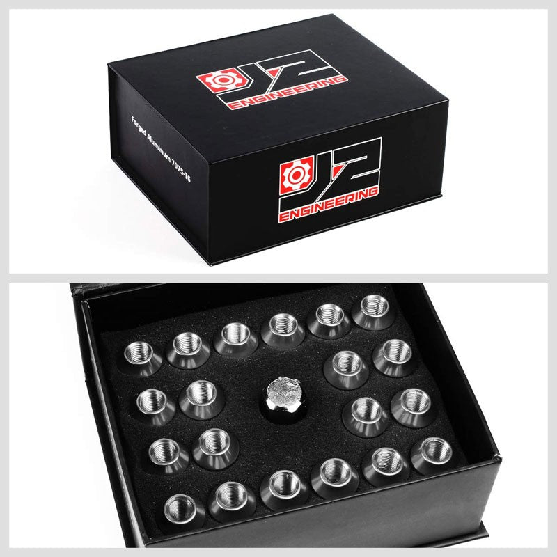 J2 Aluminum Silver Open Knurled End Acorn Tuner M12 x 1.50 24MM OD/44MM Lug Nuts-Car & Truck Wheels-BuildFastCar