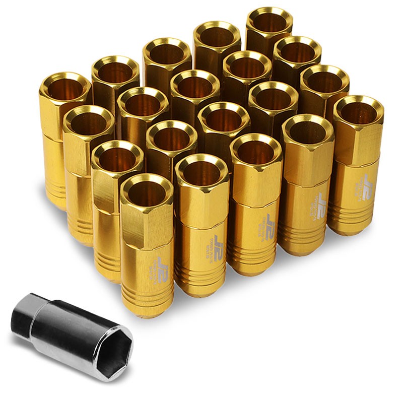 J2 Aluminum Gold Open Top Acorn Tuner M12 x 1.50 20MM OD/60MM Height Lug Nuts-Car &amp; Truck Wheels-BuildFastCar