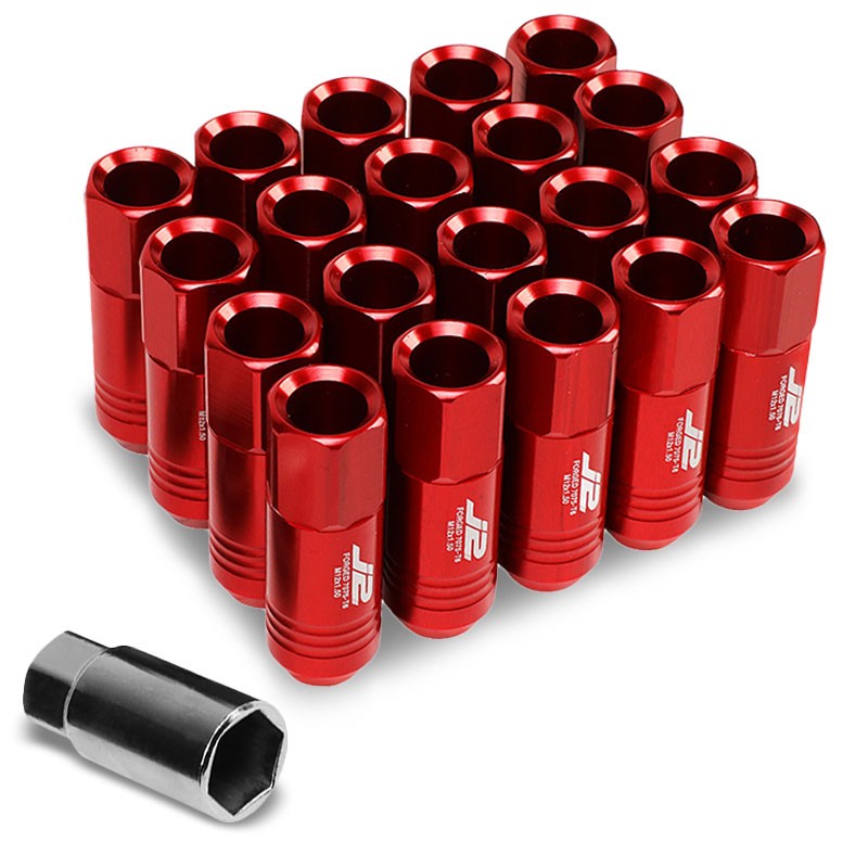 J2 Aluminum Red Open Top Acorn Tuner M12 x 1.50 20MM OD/60MM Height Lug Nuts-Car &amp; Truck Wheels-BuildFastCar